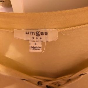 Umgee Mustard Yellow Lace up tie Shirt V neck